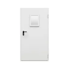 Дверь противопожарная металлическая однопольная ДПР-Олимп-01/30К оцинкованная с остеклением угло-торцевая коробка (1075-2000, Правая, RAL 7035)